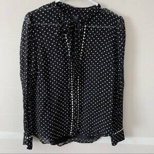 JCrew Black & White Polka Dot Button Up Silk Neck Tie Sheer Blouse Womens Size 2